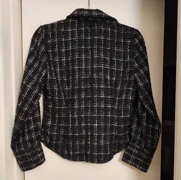 Zara Fitted Structured Black Plaid Shirt Tweed M medium NWT - Picture 10 of 10